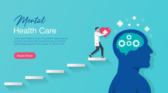 Mental health medical treatment vector illustration. specialist doctor work to give psychology love therapy for world mental health. for poster, flyer, cover, social media printing or website page