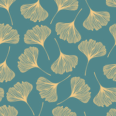 Seamless pattern with ginkgo leaves.