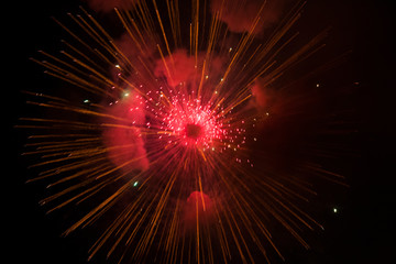 Fireworks in the night sky, colorful. celebration. Tbilisi, Georgia.