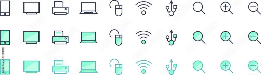 Aufkleber set of technological colored icons on white background . isolated vector elements