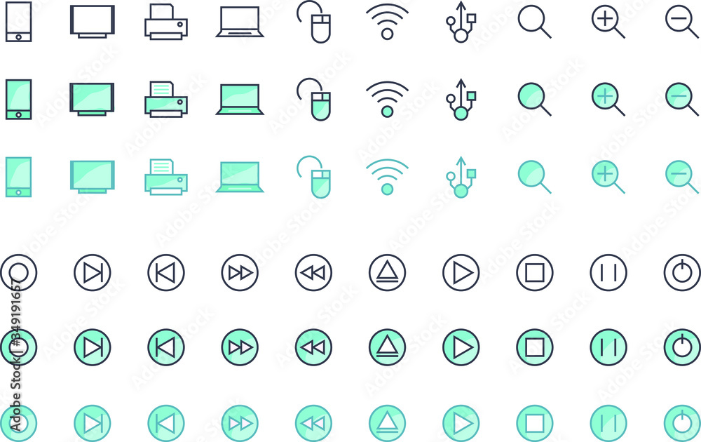 Aufkleber set of technological colored icons on white background . isolated vector elements