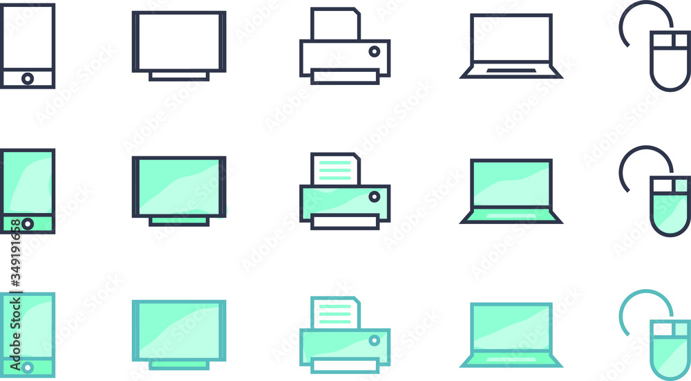 Poster set of technological colored icons on white background . isolated vector elements