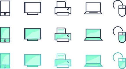 Set of Technological Colored Icons on White Background . Isolated Vector Elements