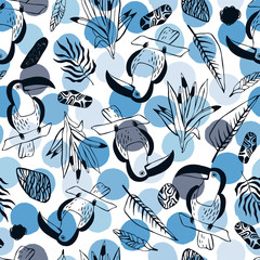 Tropical birds seamless pattern. Vector background.
