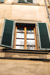 Old wooden Windows . Exterior. European city.