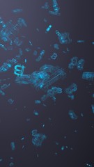 Digital currency symbol Bitcoin on a dark background. Fall of bitcoin. crypto currency graph on virtual screen. Business, Finance and technology concept. 3D illustration