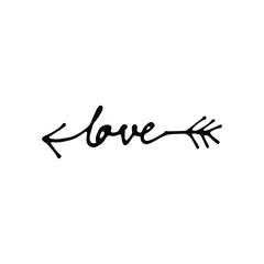 handwritten vector arrow with the word love on a white background