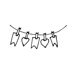 handwritten vector pendant made of hearts and flags on a white background.flags hearts