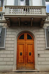 Old wooden doors. Exterior. European city