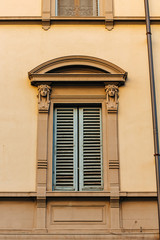 Old wooden Windows . Exterior. European city.