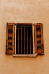 Old wooden Windows . Exterior. European city.