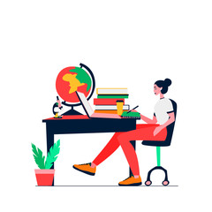 Girl at laptop studying online course vector illustration.
Online distance education banner design. Educational courses and webinars concept