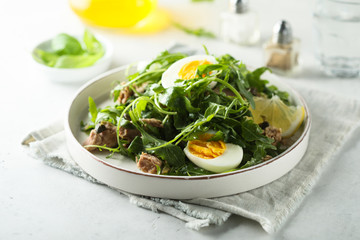 Arugula salad with tuna and egg