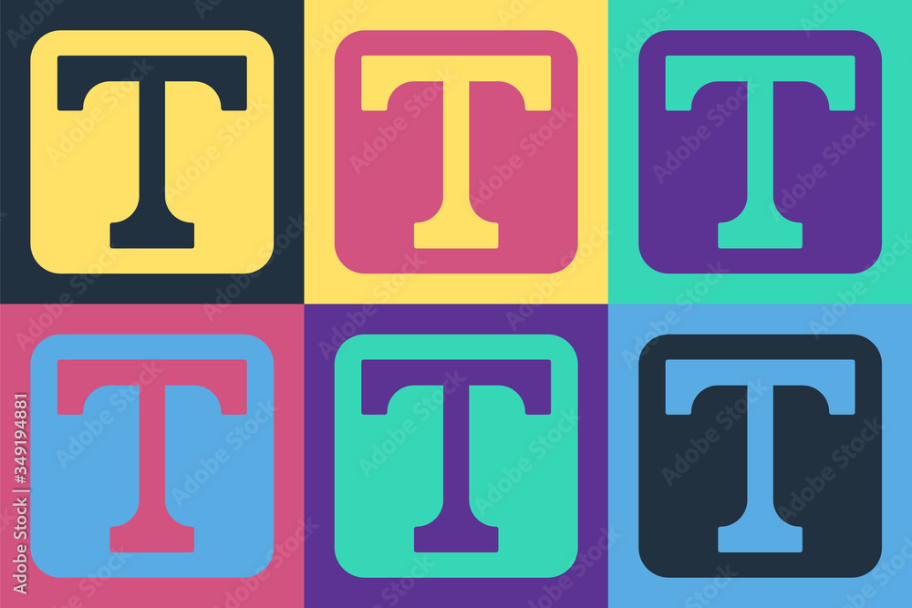 Poster pop art text icon isolated on color background. vector