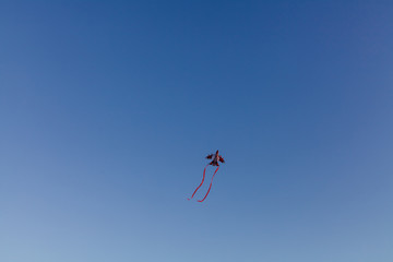 Fototapeta na wymiar Flying kite in the form of an airplane in the sky
