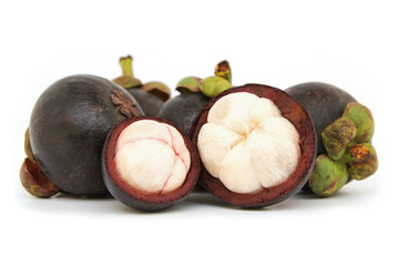Mangosteens isolated on white background. Isolated tropical fruits. "Queen of Fruits" is a fruit that is very useful.