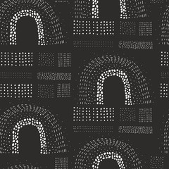 seamless pattern with cartoon rainbows, abstract decor elements on a neutral background. colorful vector. hand drawing, flat style.  design for fabric, print, textile, wrapper