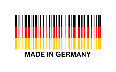 Fototapeta na wymiar Vector illustration of made in Germany barcode concept. Bar code in German flag colors. Germany's economy icon.