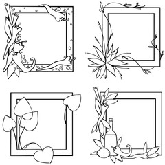 Set of vector black and white graphic frames