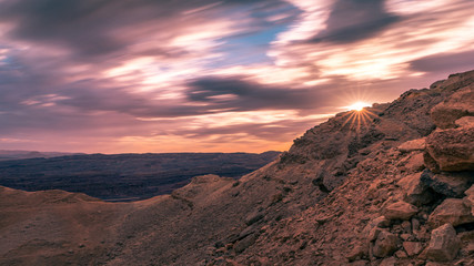 Beautiful sunset at the desert .