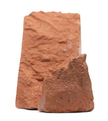 Damaged brick for bricklaying and construction isolated on white background