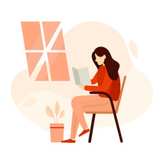 women sitting and reading books at home, suitable for landing page illustrations or others