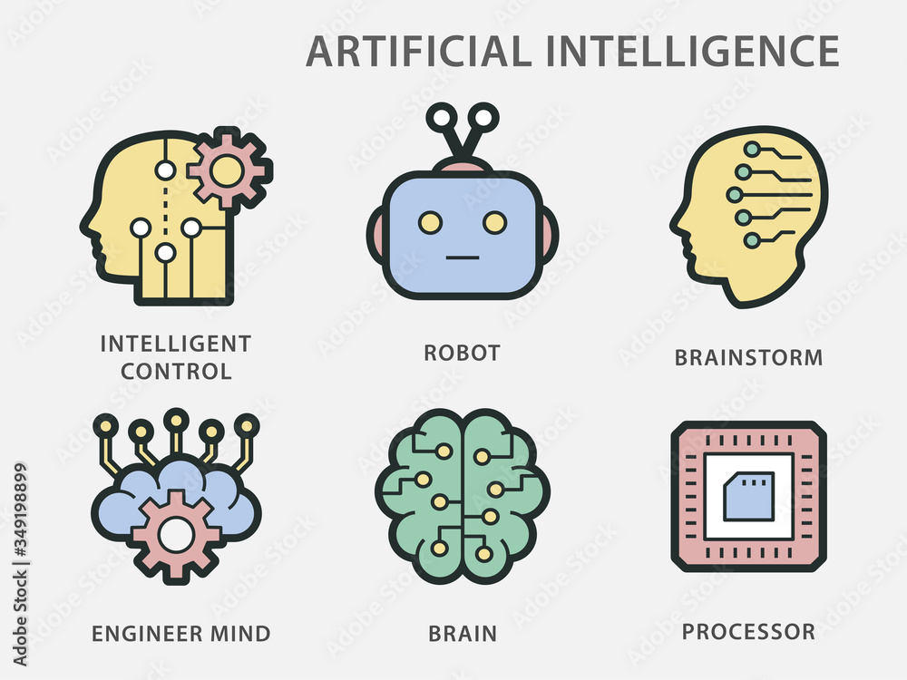 Poster artificial intelligence icons for graphic and web design.