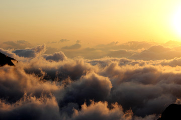 sunrise in the mountains, cloudscape