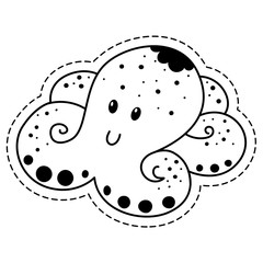 Funny octopus sticker. Cute children's character for use as a sticker, print.
