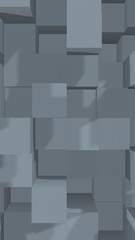 Abstract gray elegant cube geometric background. Chaotically advanced rectangular bars. 3D Rendering, 3D illustration