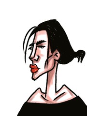 sketch portrait of young pretty woman with plump lips isolated on white