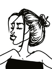 sketch portrait of young pretty woman with plump lips isolated on white