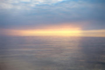 abstract sunset on the lake, landscape water and sky, blurred view freedom nature concept
