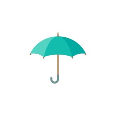 blue open umbrella. Flat icon isolated on white. Flat design. Vector illustration.