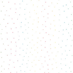 Rainbow gradient dots hand drawn vector background. Seamless pattern with randomly placed colorful spots on white. Irregular small polka dots. For fabric, home textiles, card, packaging
