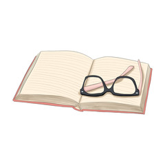 Glasses On Book Isolated On A White Background Hand Drawn Illustration	