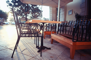 empty summer cafe without people quarantine coronavirus europe