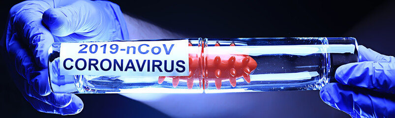 concept test coronavirus covid-19, biohazard, chemical hazard, laboratory imitation