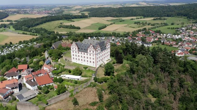 Aerial view, flight at Lichtenberg Castle, Fischbach Valley, Hesse, Germany