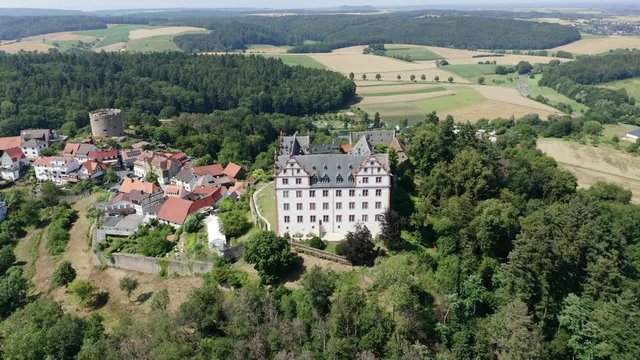 Aerial view, flight at Lichtenberg Castle, Fischbach Valley, Hesse, Germany
