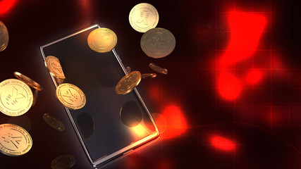The   yuan symbol on gold coins and  mobile phone  3d rendering for china Digital Currency Electronic Payment content.