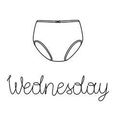 Vector illustration of high waisted panties with lettering Wednesday. Weekly underpants.