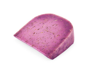 piece of lavender cheese on a white background