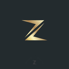 Z letter. Z monogram consist of gold elements, isolated on  dark backgrounds. Web, UI icon.