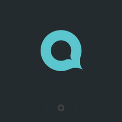 Q logo. Q monogram like water drop or speech bubble on a dark background. Network, web, chat icon. UI design.