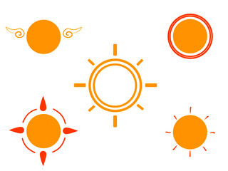 set of sun icons on white background 
