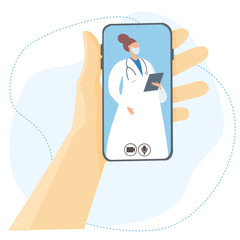 Medical services online. A man calls a doctor by video call, telephone consultation. Quarantine, self-isolation, coronavirus pandemic.