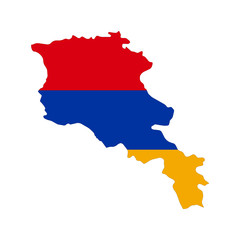 Obraz premium Map of Armenia. Vector design isolated on white background. Shape of Armenia map filled up with Armenian flag colors.