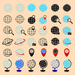 Globe world travel vector icon set