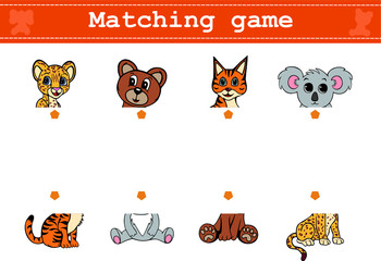 Educational matching  game for preschool children with funny animals. Vector illustration for children's magazines and preschool institutions